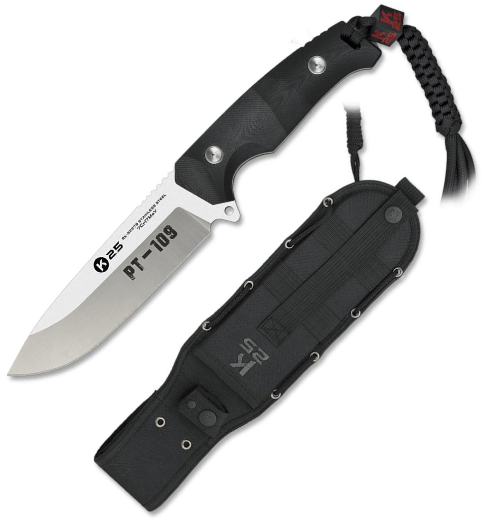 Couteau tactique K25 PT-109 avec manche G-10 noir et lame de 14 c...