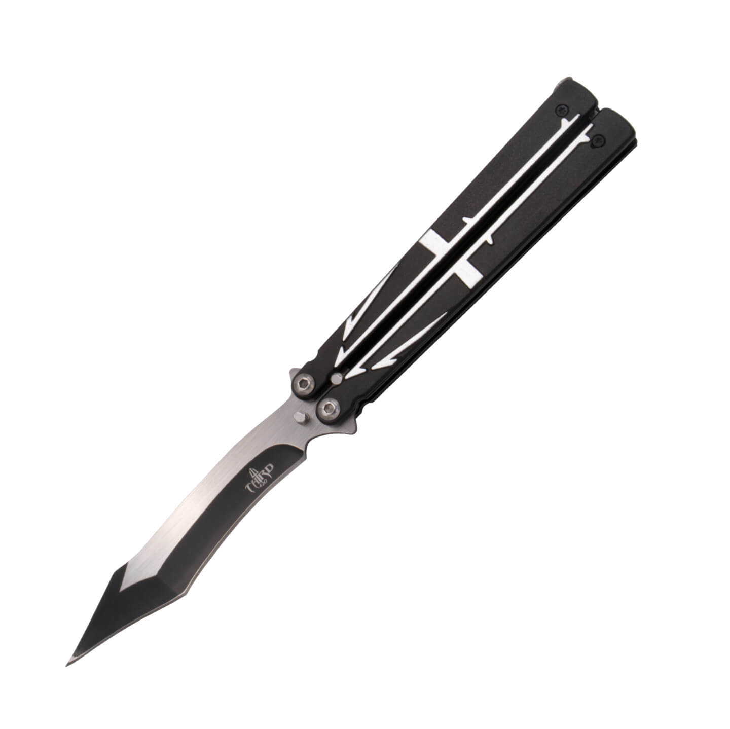 Navaja mariposa negra y blanca con hoja de 12.6 cm K2805BKL