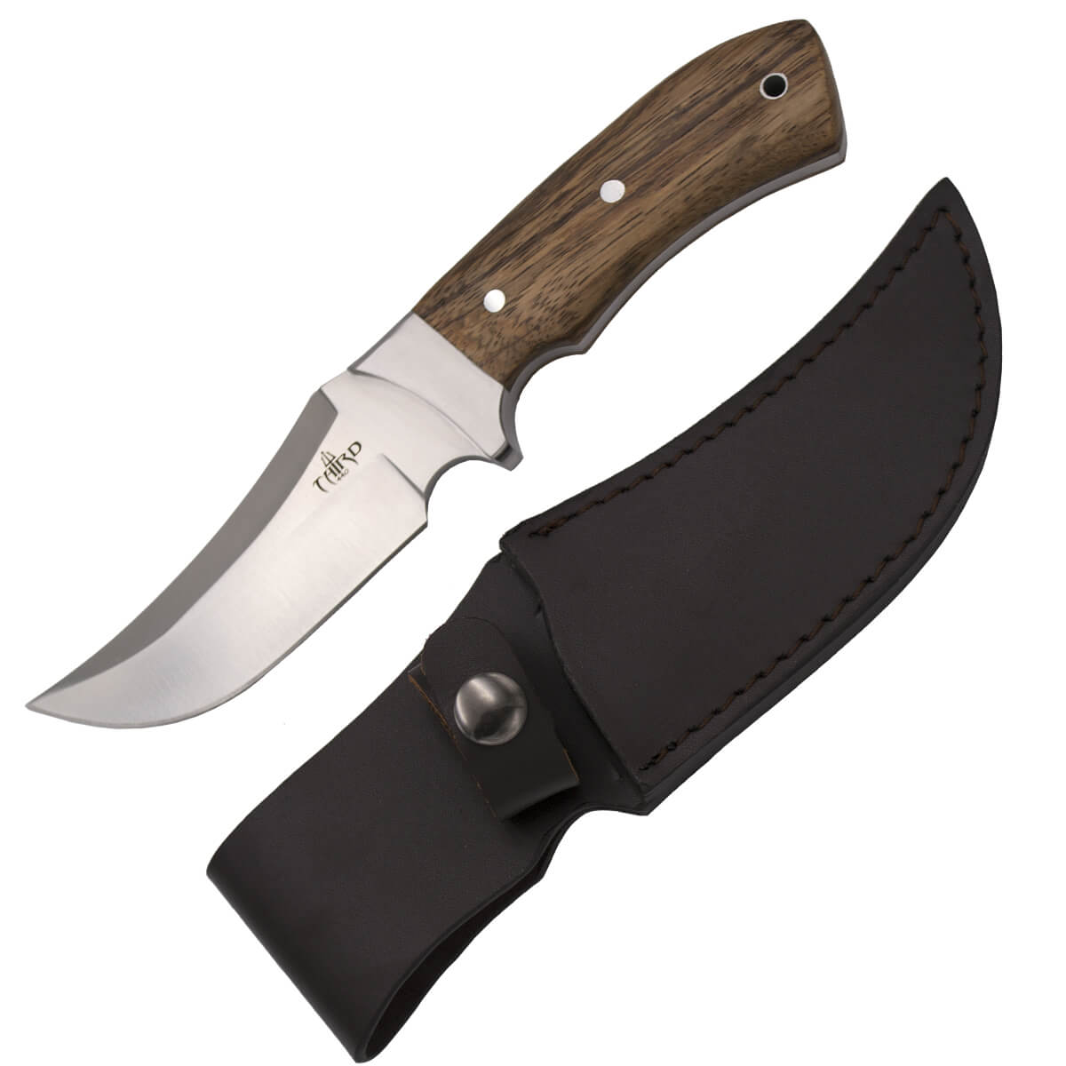 Full tang hunting knife with 12 cm blade and zebrano wood handle with stainless steel ferrule