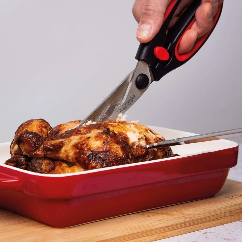 Tijera trincha aves con mango soft grip rojo 3 Claveles de 24 cm