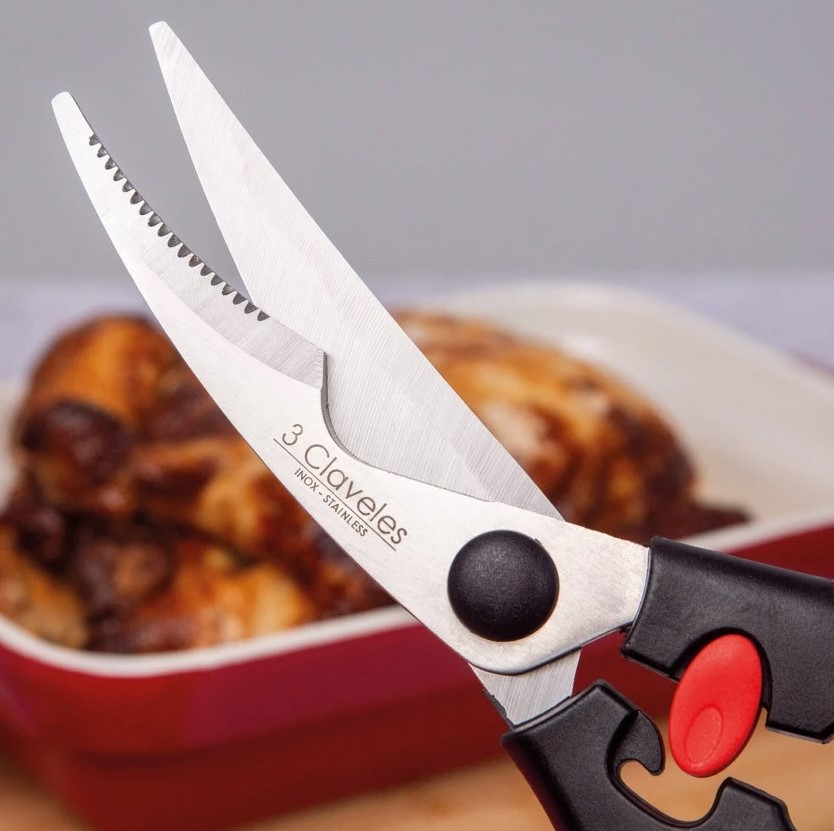 Tijera trincha aves con mango soft grip rojo 3 Claveles de 24 cm