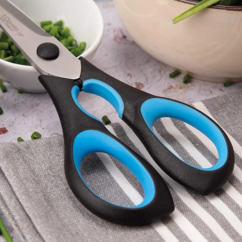 Tijeras Ergo cocina 8" con mango ergonómico soft grip azul