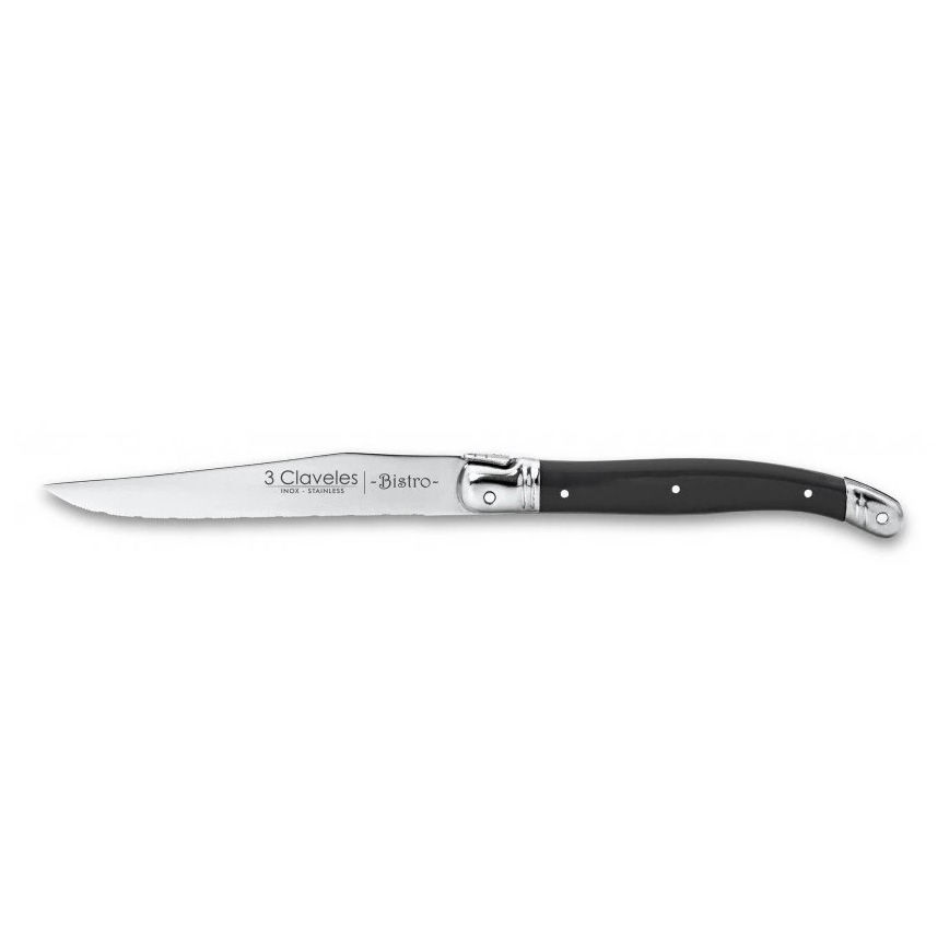 Cuchillo chuletero con hoja dentada de 11.5 cm y mango de ABS negro