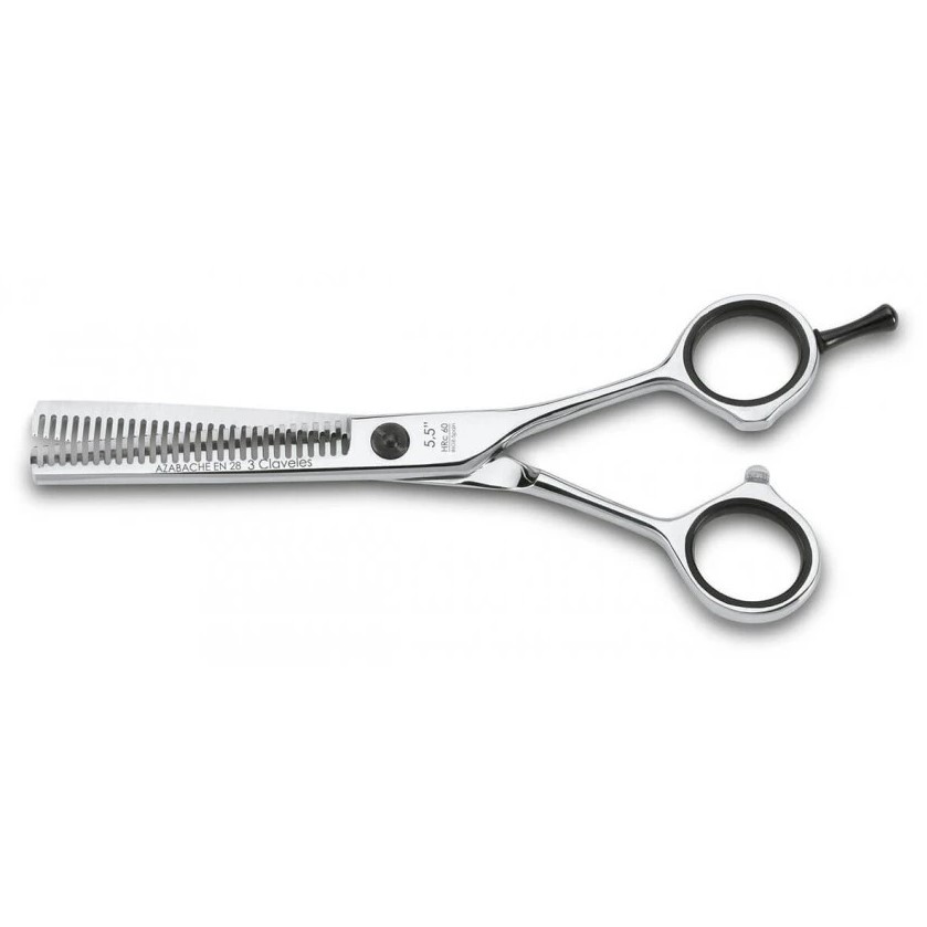 Tijera de peluqueria Azabache EN28 5.5" con filo navaja 3 Clavele...