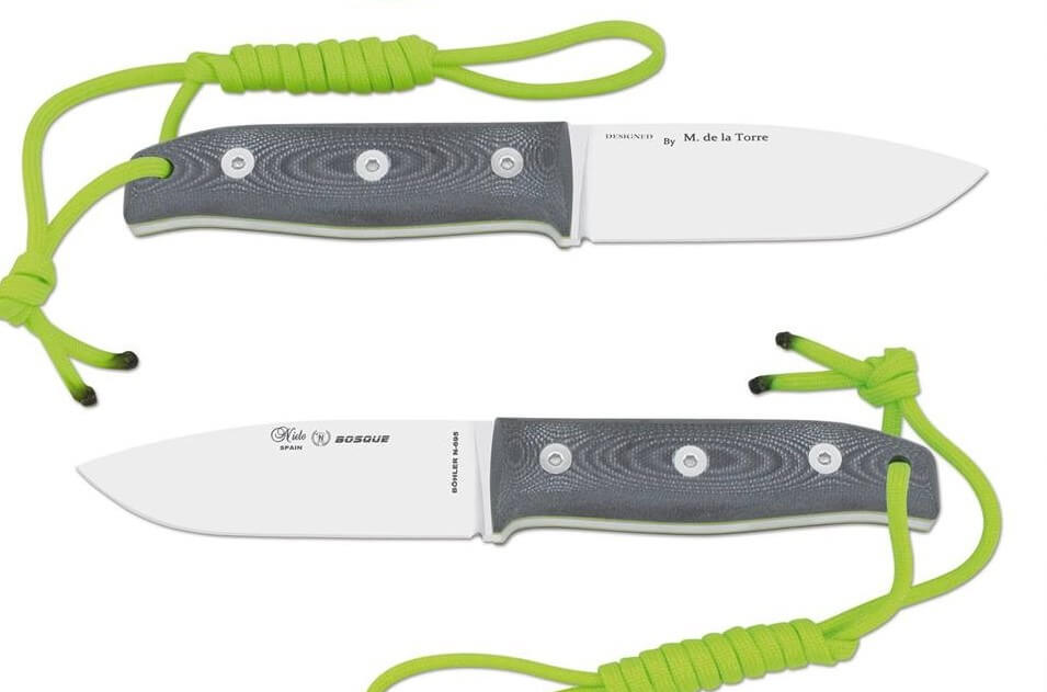Coltello bushcraft Nieto Bosque con manico G10 grigio e lama in acciaio Bohler N695