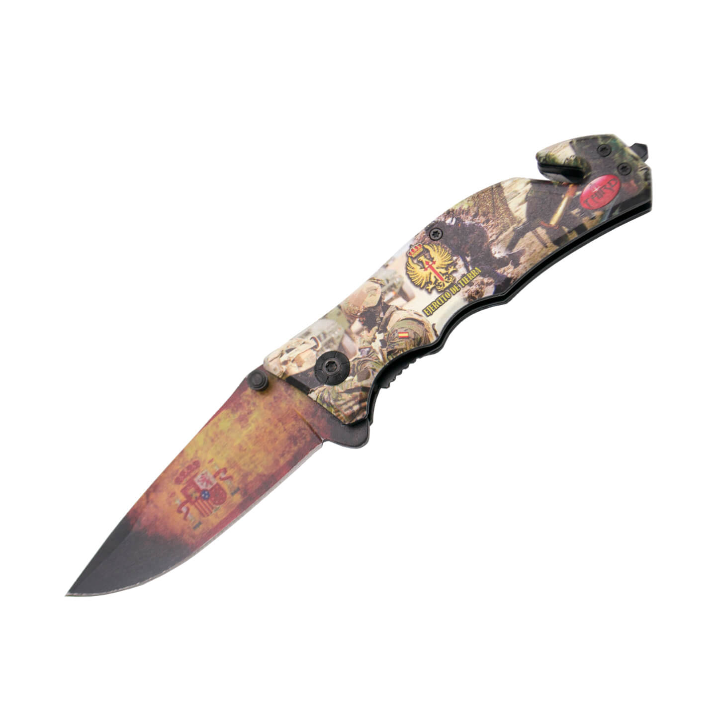 Tactical pocket knife coated with Army design