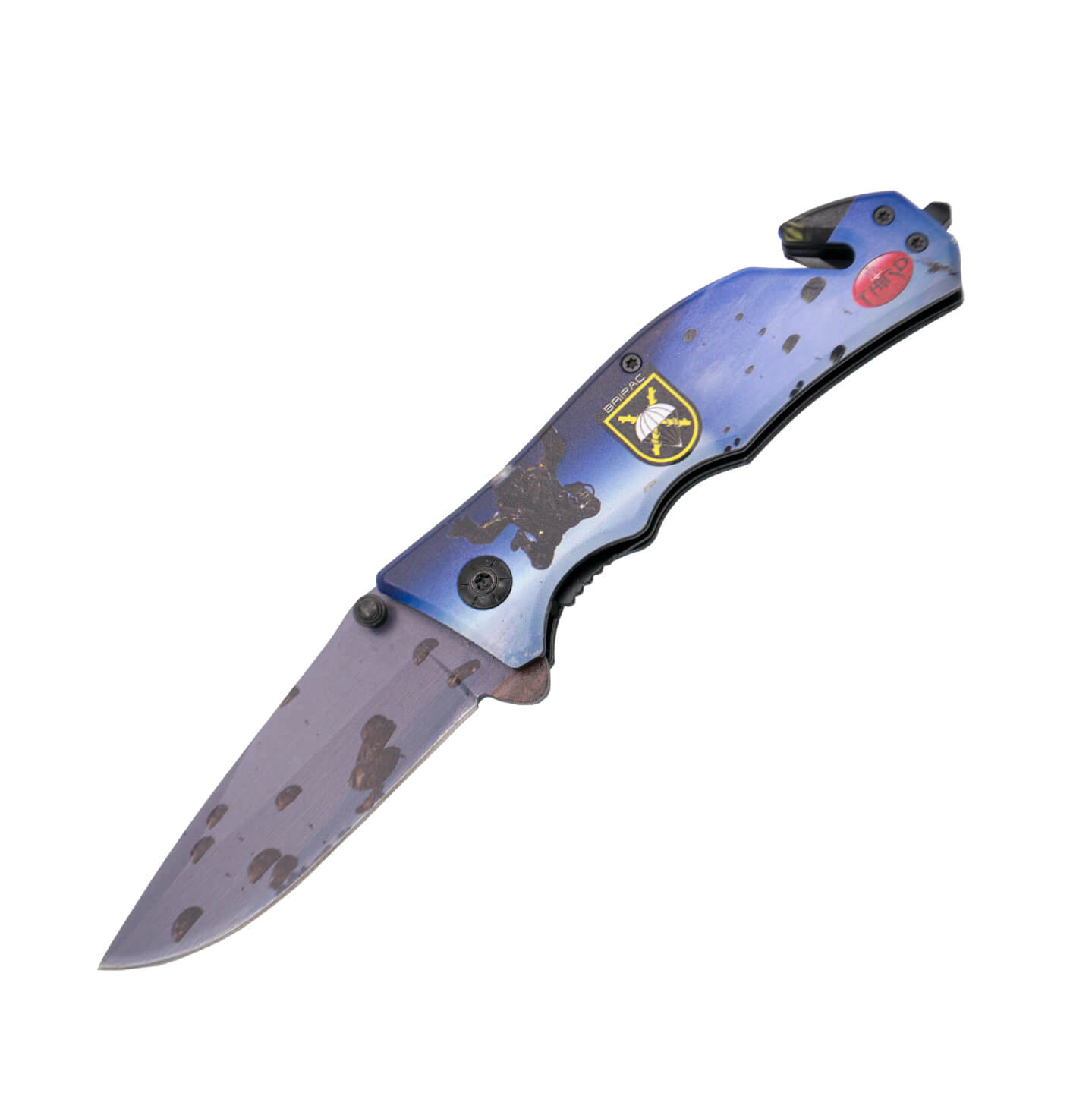 Tactical pocket knife coated with Parachutist drawing