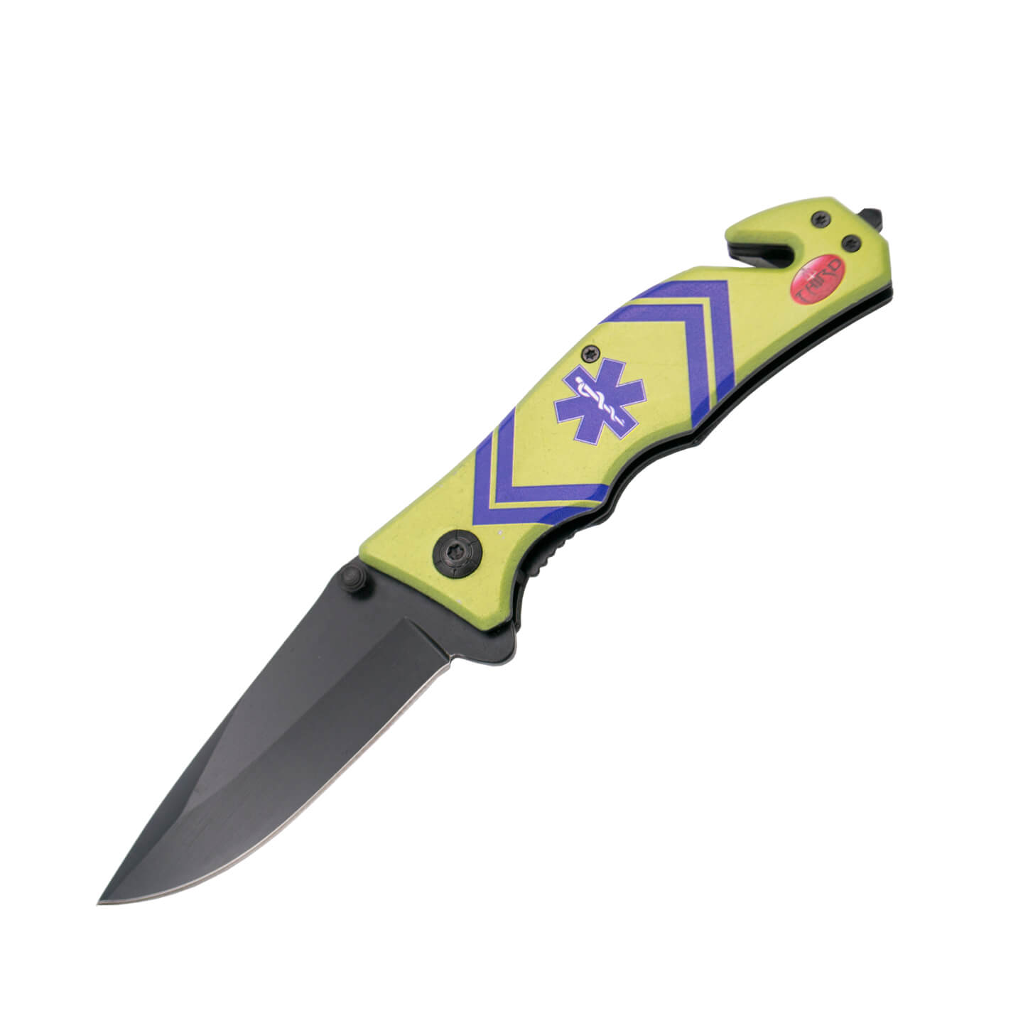 Tactical pocket knife coated with Emergency design.