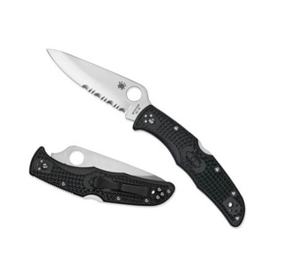 Spyderco Endura 4 pocket knife with VG10 blade with smooth and serrated mixed edge and black FRN handle