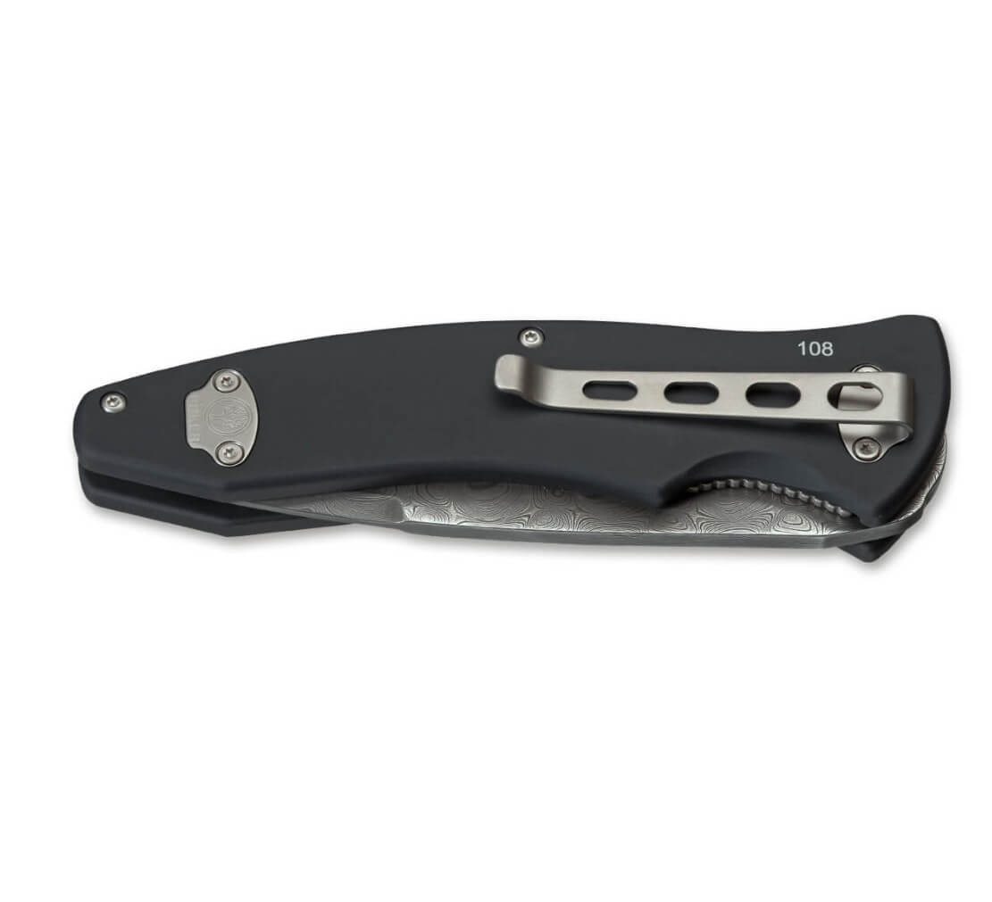 Boker Tirpitz-Damast 42 collection pocket knife with damascus blade and aluminum and walnut handle