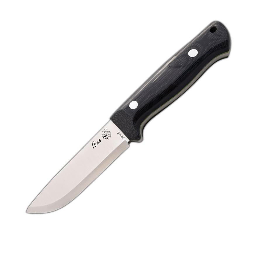 JV Ibex cuchillo de caza con mango de TRF negro y funda de piel