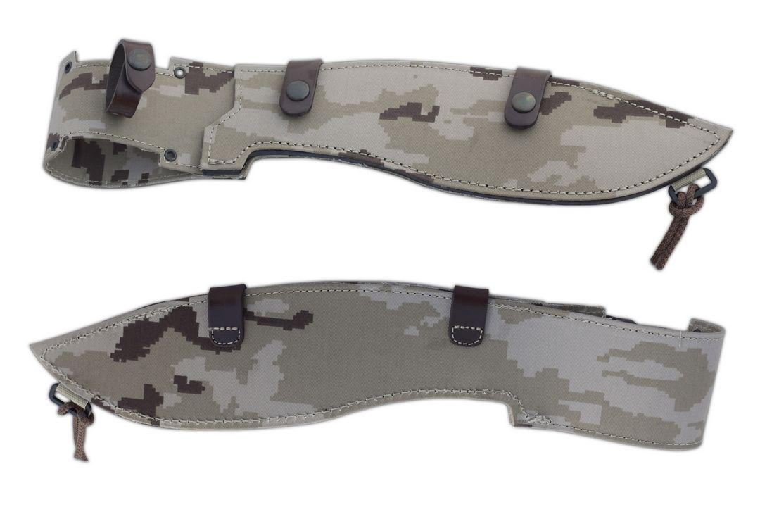 JV Falcran Tactical Machete com cabo micarta de camuflagem de pixel árido e lâmina preta