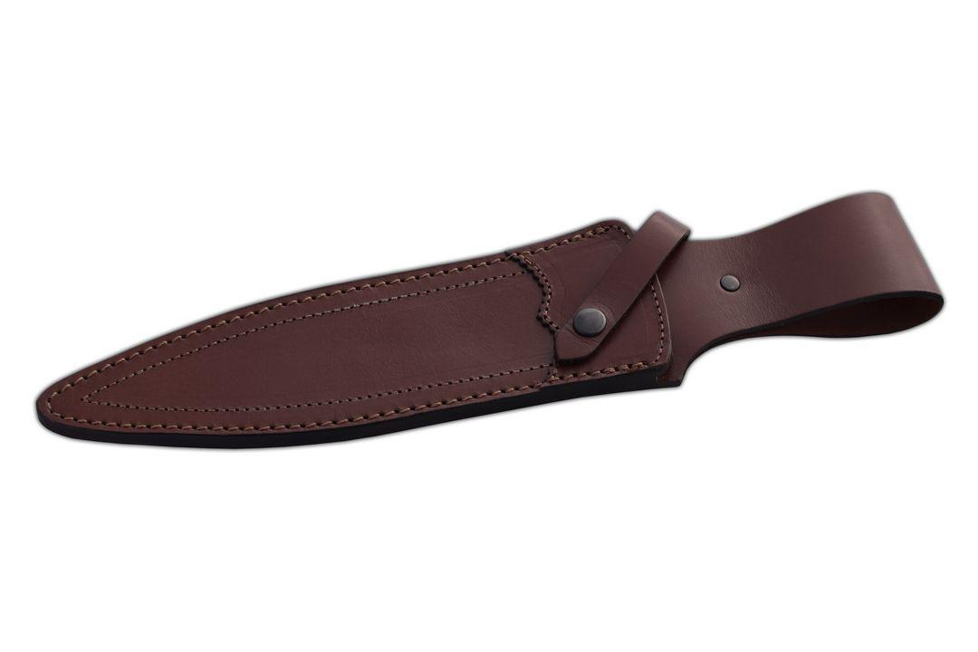 JV Montero Cuchillo de caza con mango de madera de olivo y hoja de doble filo