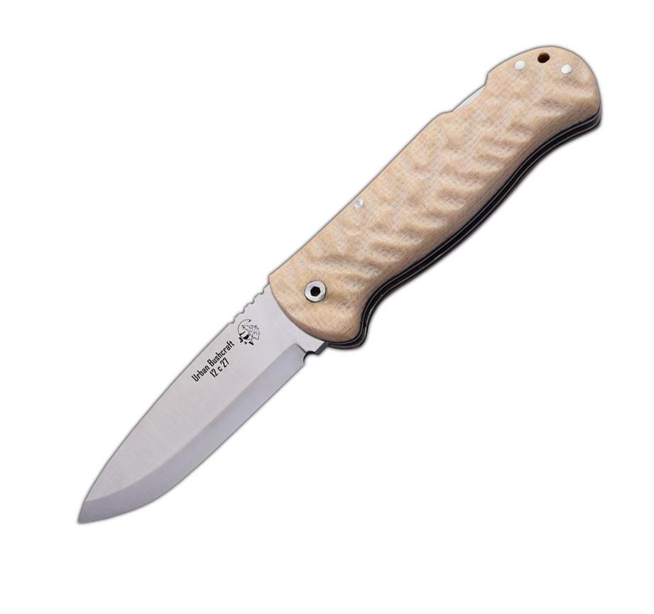 JV Urban Bushcraft navaja campera con cachas de micarta yute aren...