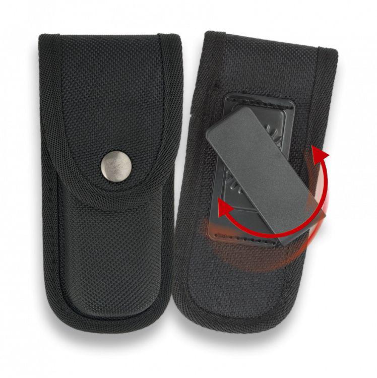 Couteau de poche JV Raptor bushcraft avec lame tracker et manche en micarta gris et étui en cordura