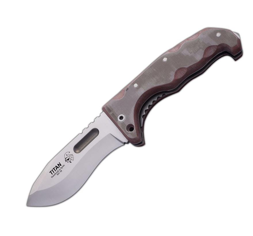 JV Titan Micarta camo pixel knife with cordura multiposition sheath