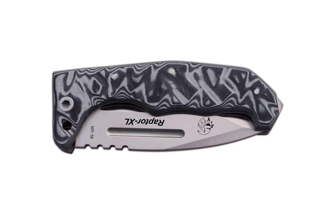 JV Raptor XL navaja bushcraft con hoja tracker y mango de micarta gris