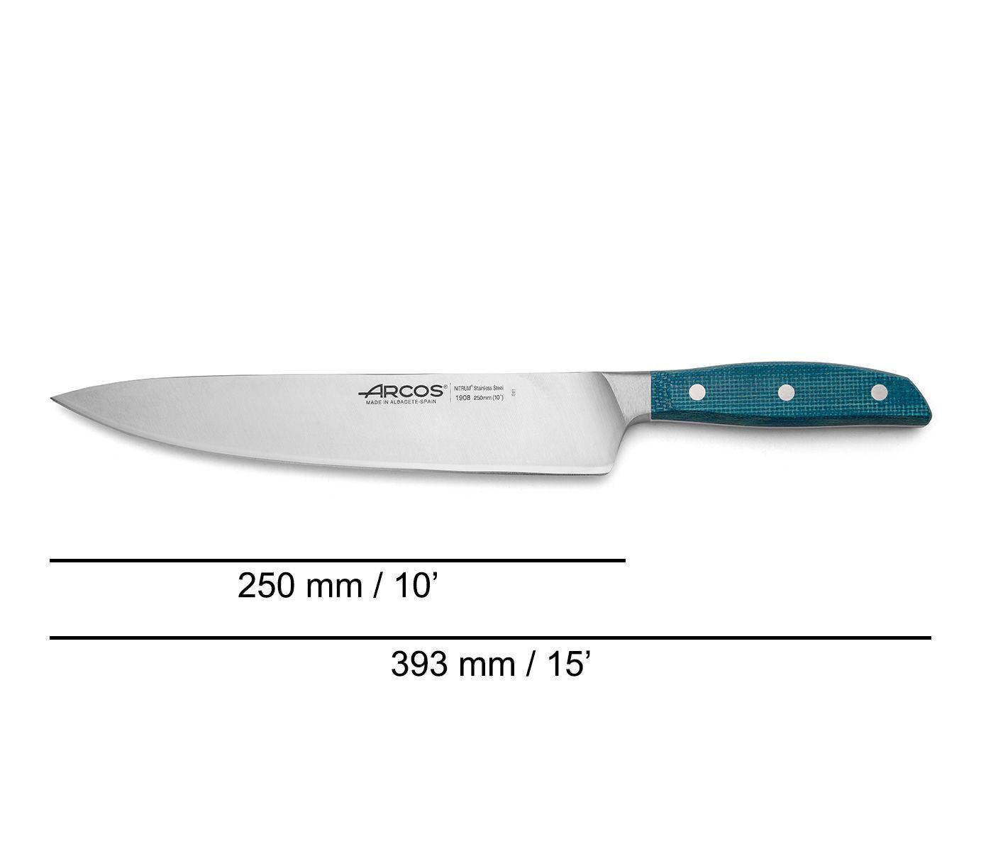 Cuchillo cocinero 250 mm Arcos Brooklyn con mango de micarta azul