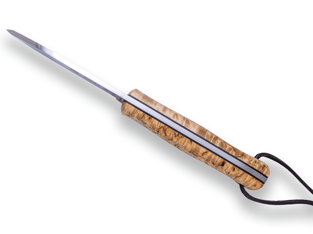 Coltello Bushcraft BS9 Nordic Joker con manico in betulla riccia e lama Böhler K720 con pietra focaia