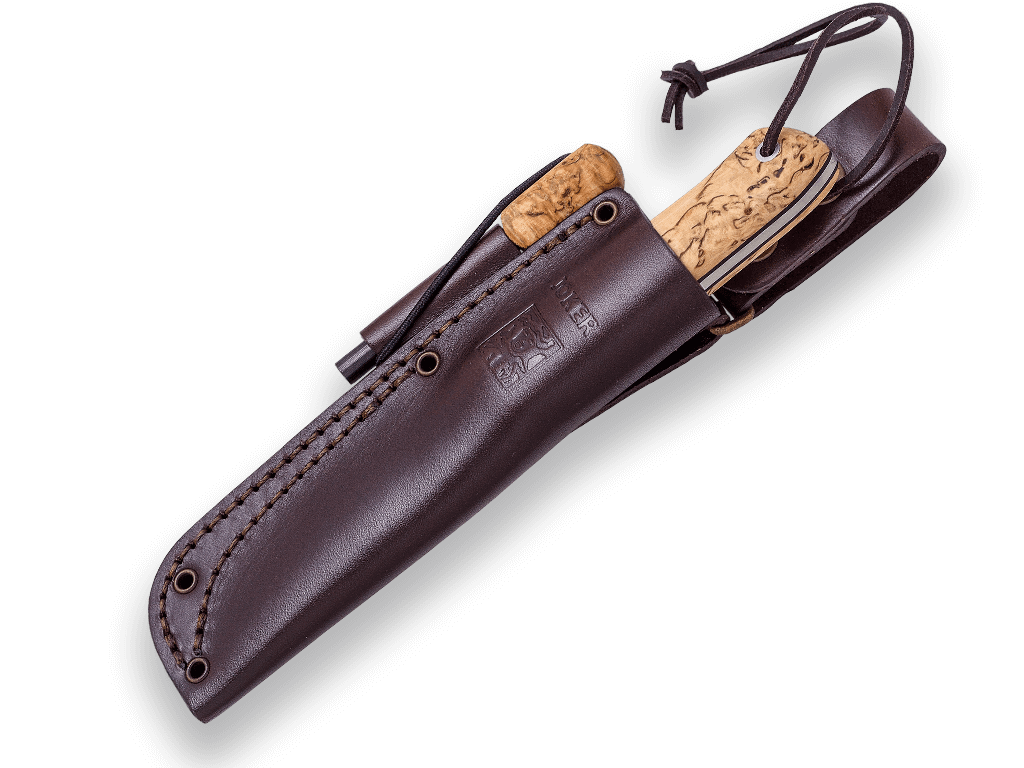 Coltello Bushcraft BS9 Nordic Joker con manico in betulla riccia e lama Böhler K720 con pietra focaia