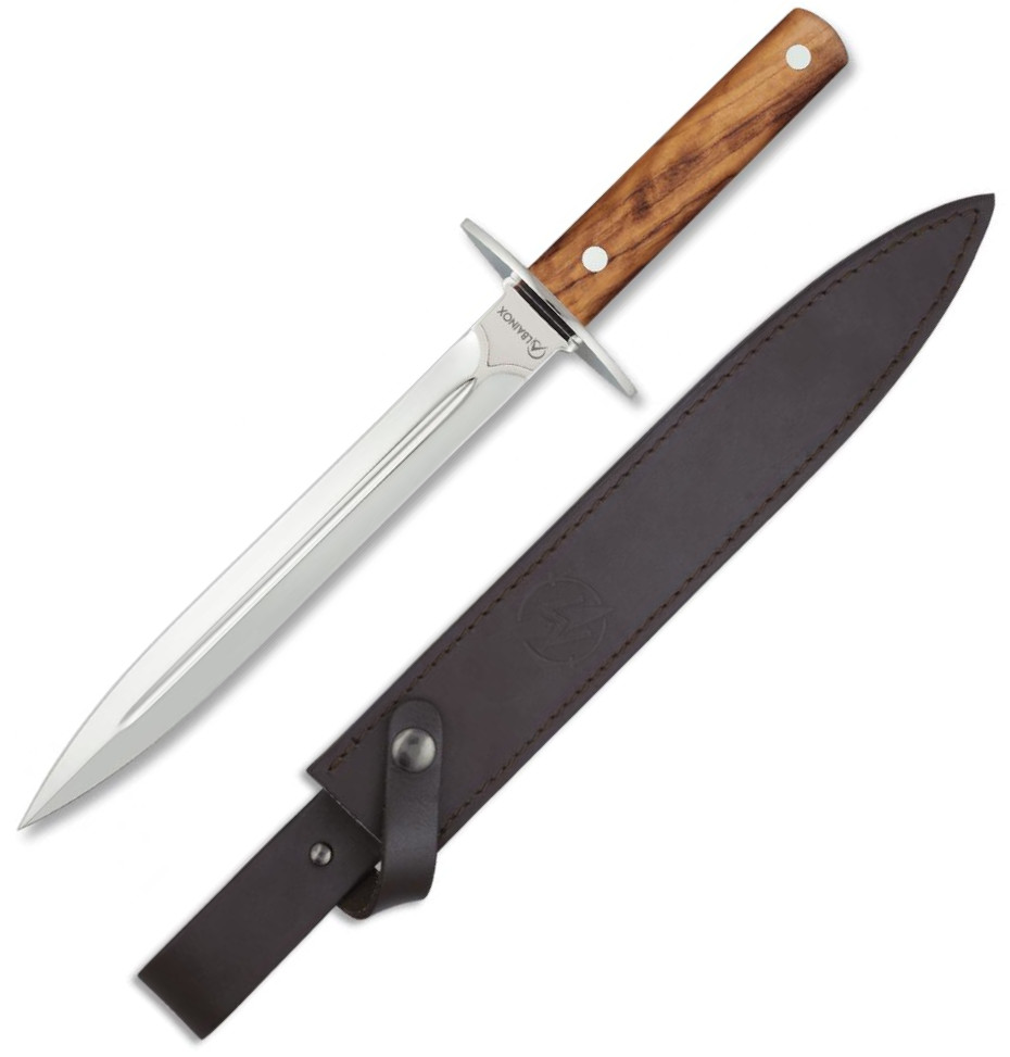 Cuchillo deportivo rematador de Albainox con mango de olivo, defe...