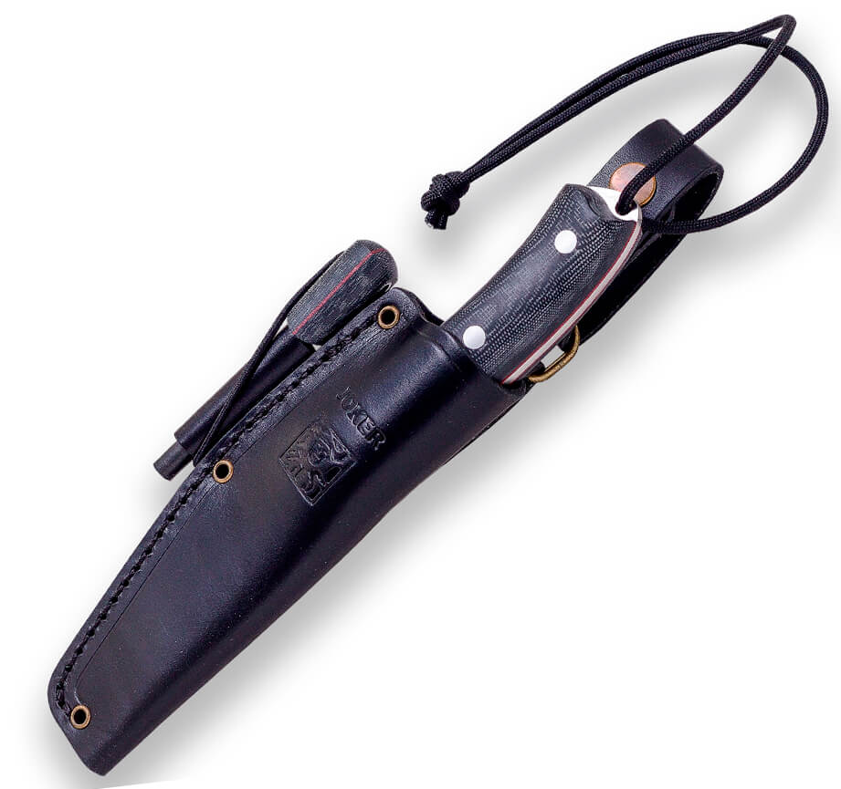 Faca Joker Bushcrafter com cabo de micarta preto com pederneira