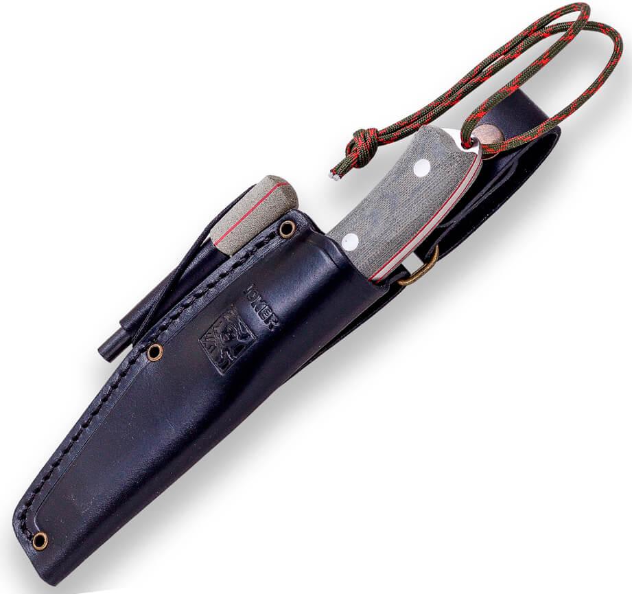Joker Bushcrafter Messer mit Griff aus Micarta-Segeltuch inklusive Feuerstein