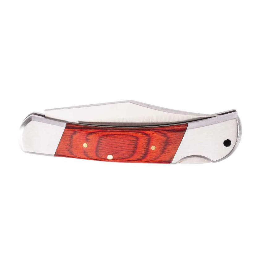 Navaja de caza con mango de madera de pakka y hoja de 8,5 cm con lockback