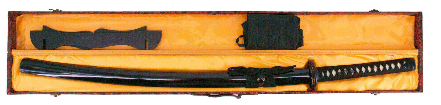 Katana funcional con vaina negra y encordado negro