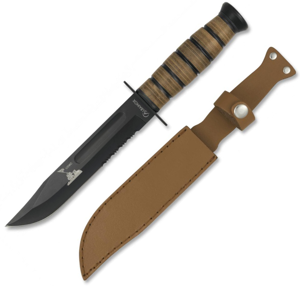 Albainox USMC knife finished in black with leatherette sheath and...