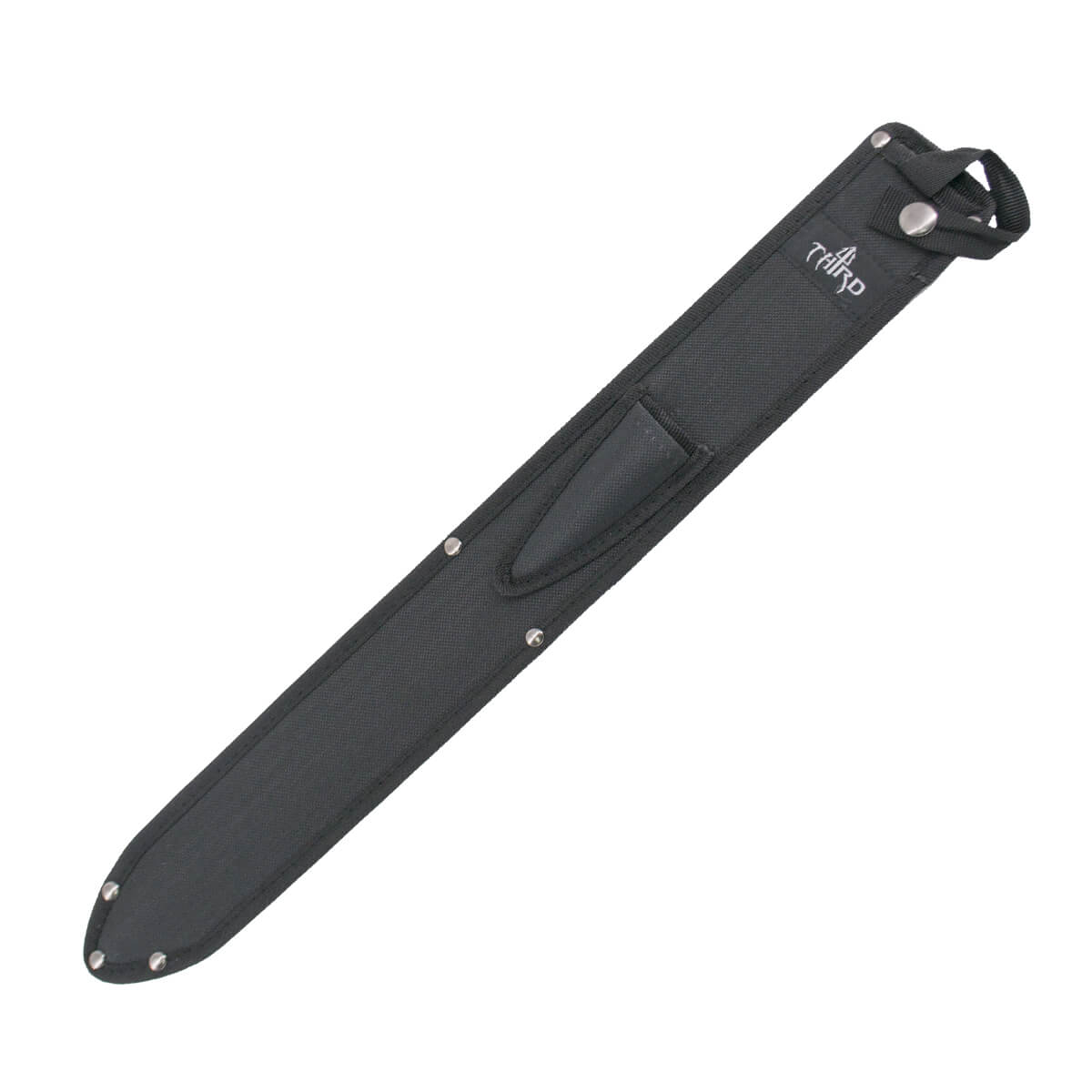 Facão com gancho preto e lamina preta com 48 cm de borda de cetim