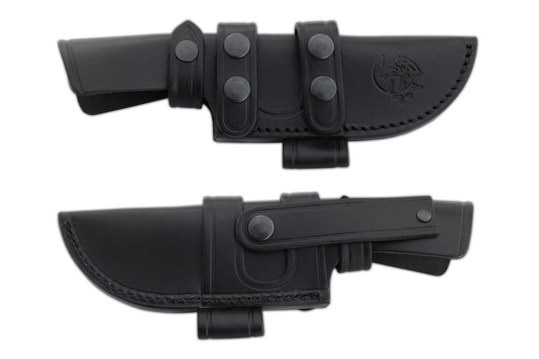 JV cuchillo Caimán con mango de TRF negro y funda de piel