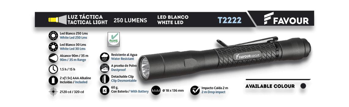 Linterna táctica Favour Light con led blanco de 250 lumens resist...