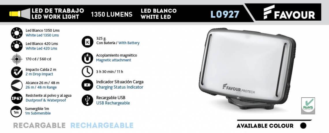 Foco FAVOUR recargable por USB 1350 lumens resistente al polvo y ...