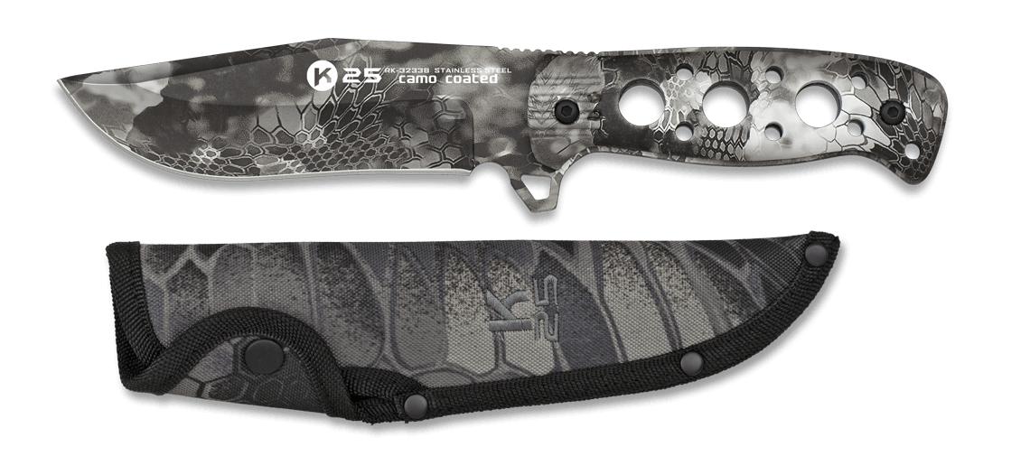 Cuchillo táctico K25 con funda de nylon, mango de aluminio gris y...