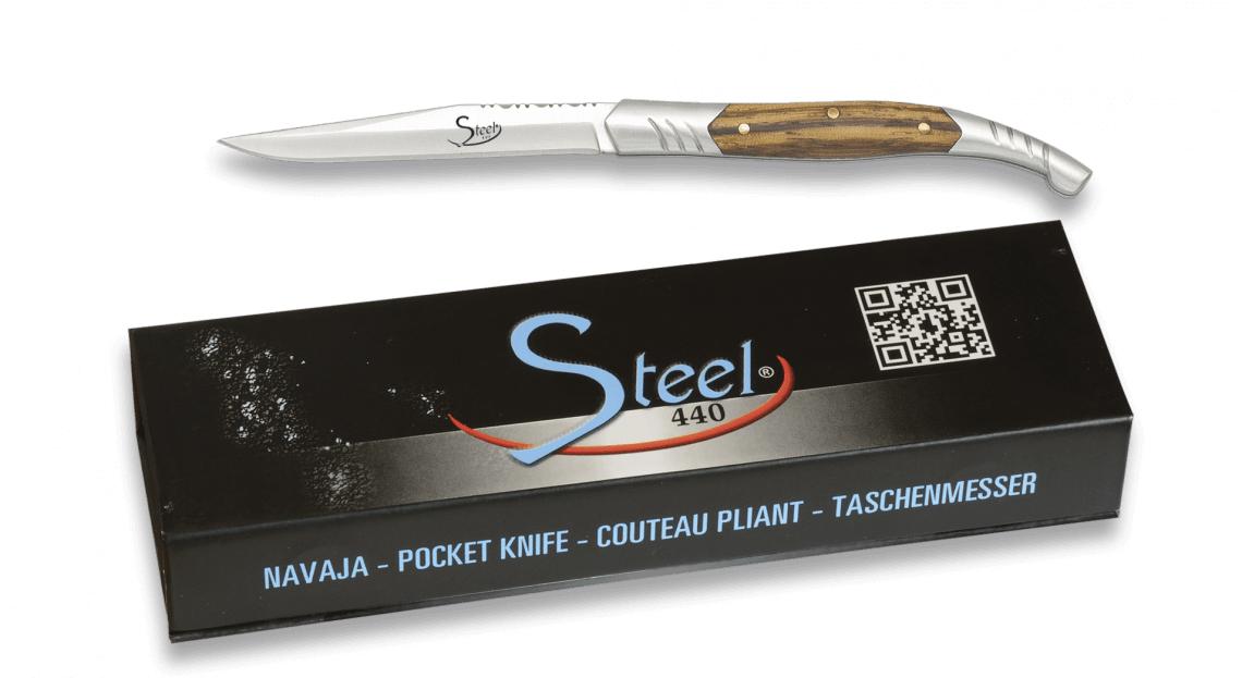 Coltello tascabile STEEL 440 con scaglie in legno zebrato e lama ...