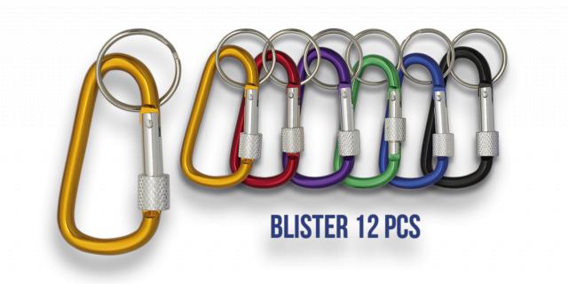 Blister 12 coloured carabiners 5cm
