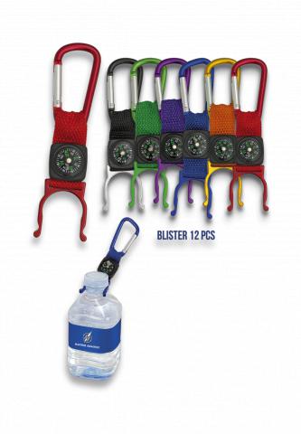 Key ring carabiner and compass 12 pieces in assorted colours