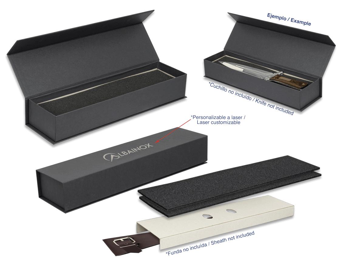 Caja negra imantada para guardar navajas o cuchillos, dimensiones...