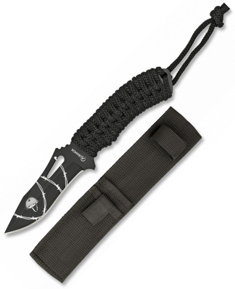 Albainox black cord wrapped tactical knife with nylon sheath and ...