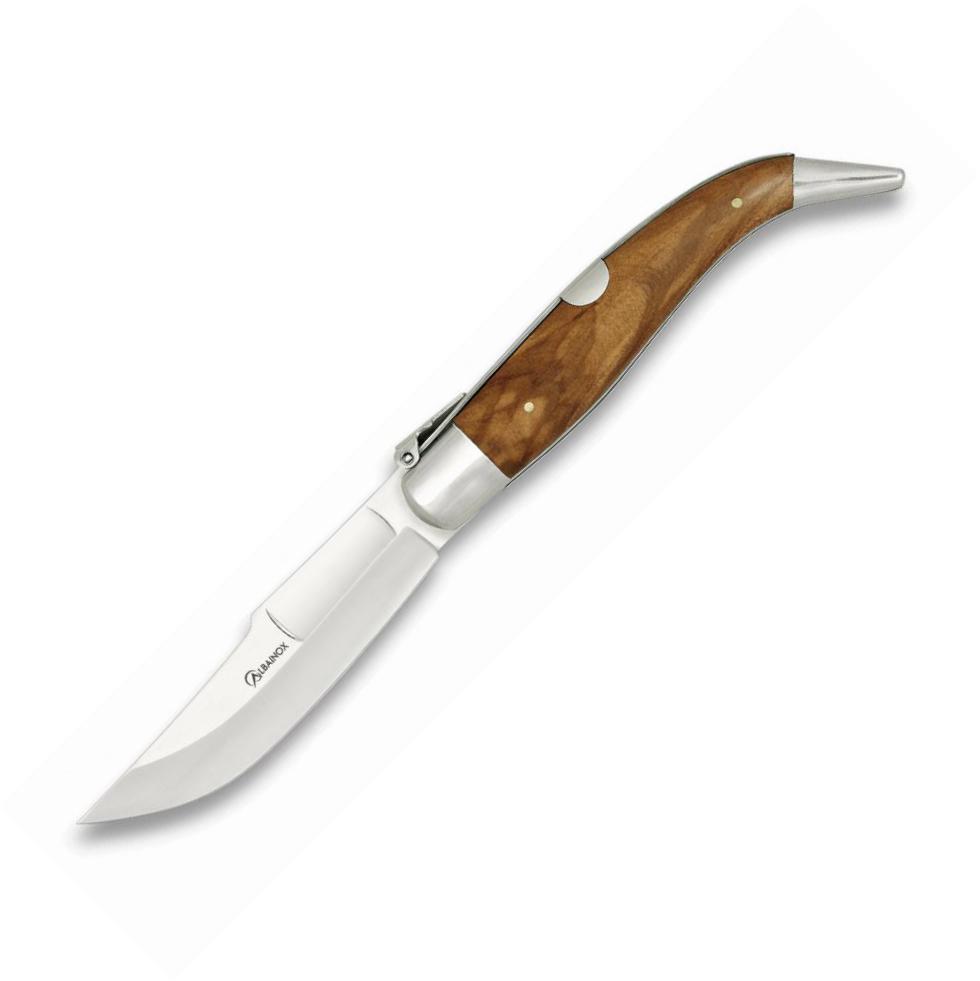 Navaja TEJA Nº0 Albainox con mango de olivo, hoja de 8,2 cm y vir...