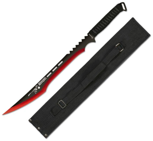 Machete com lâmina preta e vermelha de 44,5 cm e cabo preto encor...