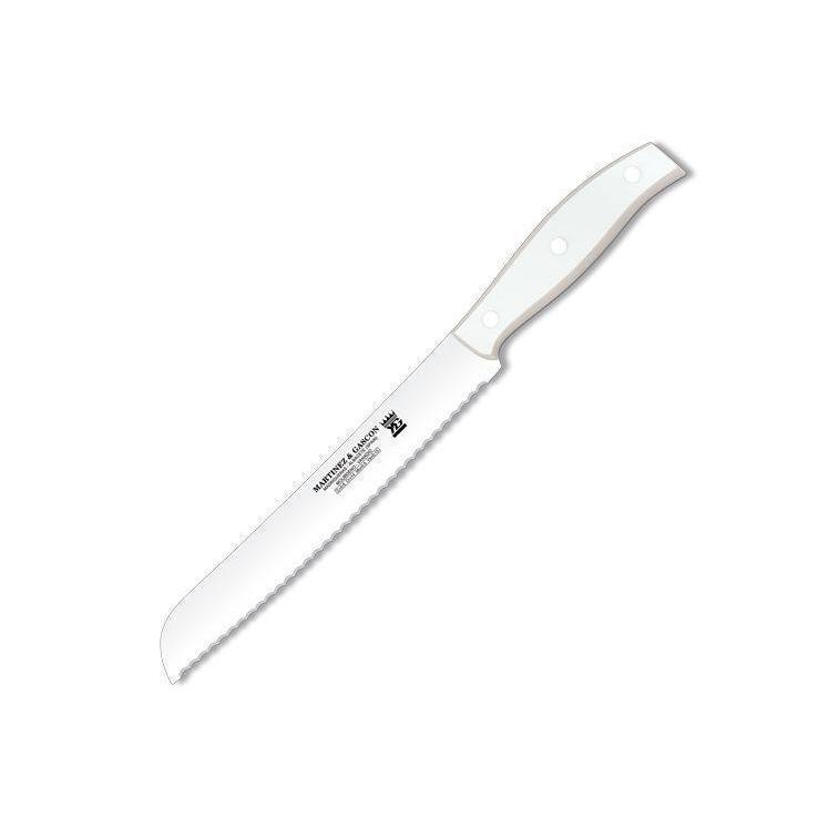 Cuchillo panero con mango de polioximetileno blanco y hoja dentad...