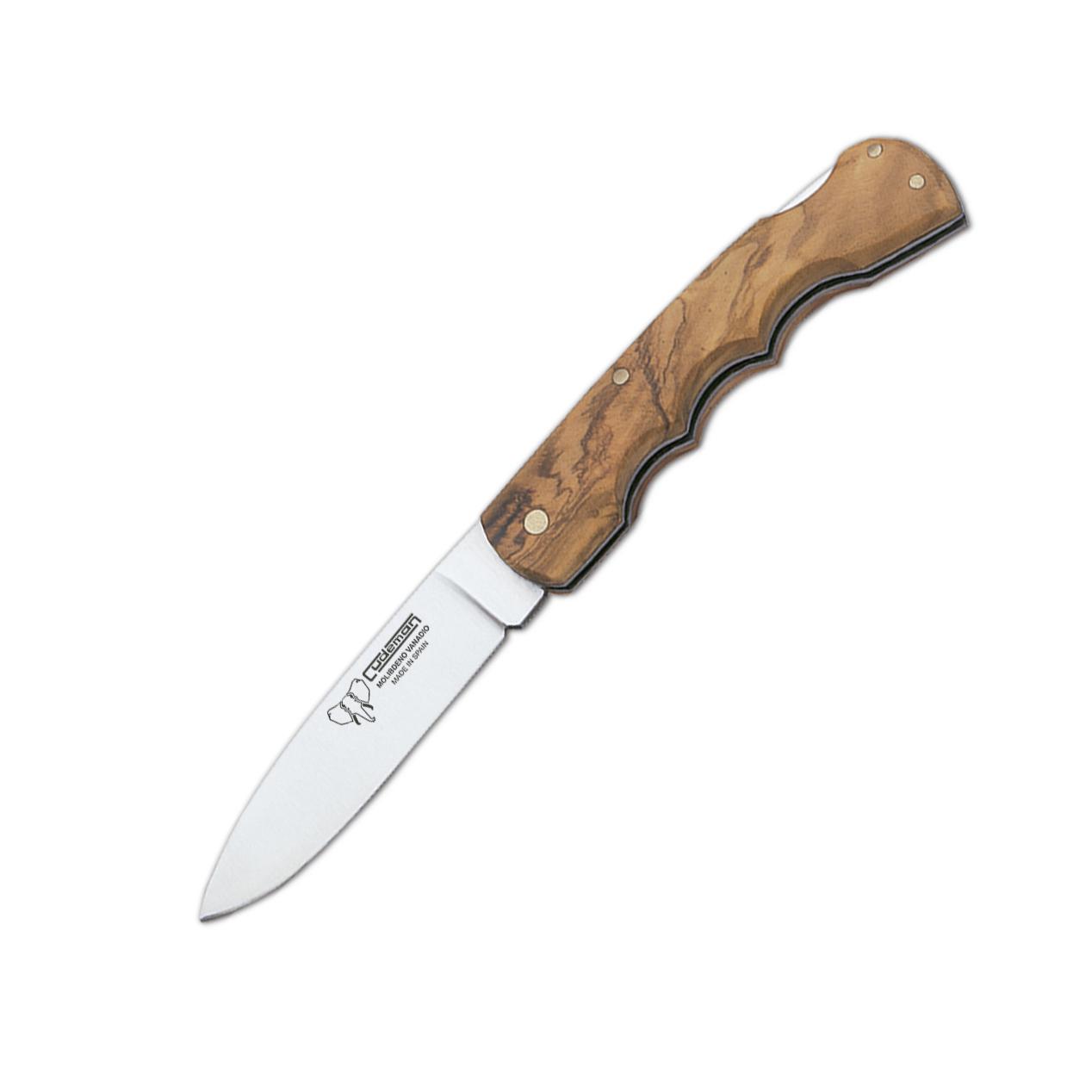 Navaja de caza Cudeman. Puño en madera de olivo. 8 cm. Hoja estándar. Funda de cuero