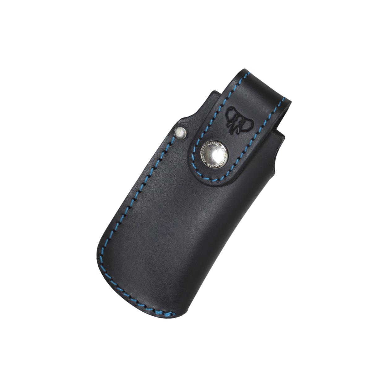 Couteau de poche mod. Le marin Cudeman. Poignée en micarta noir poli. Fourreau en cuir