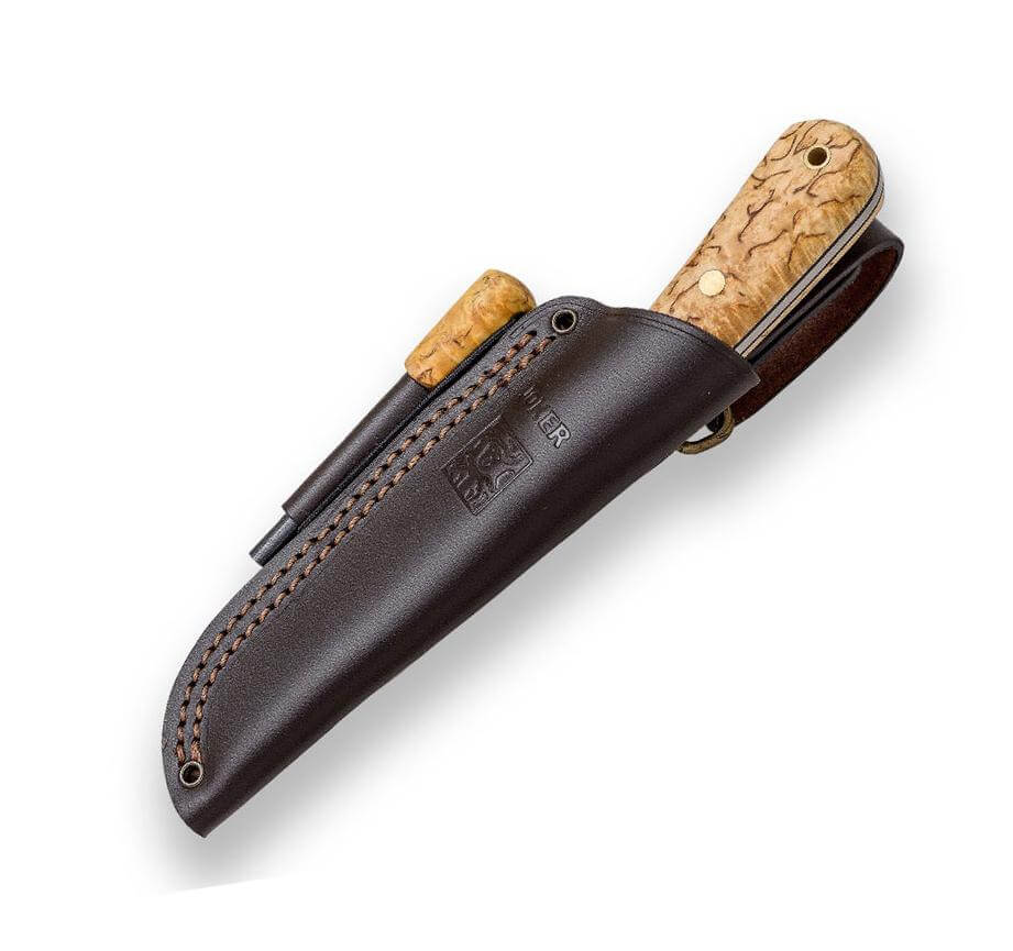Coltello Joker Montañero con manico in legno di betulla con pietra focaia