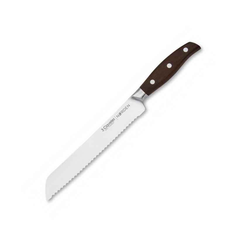 Cuchillo para pan con mango de madera de roble y hoja dentada 3cl...