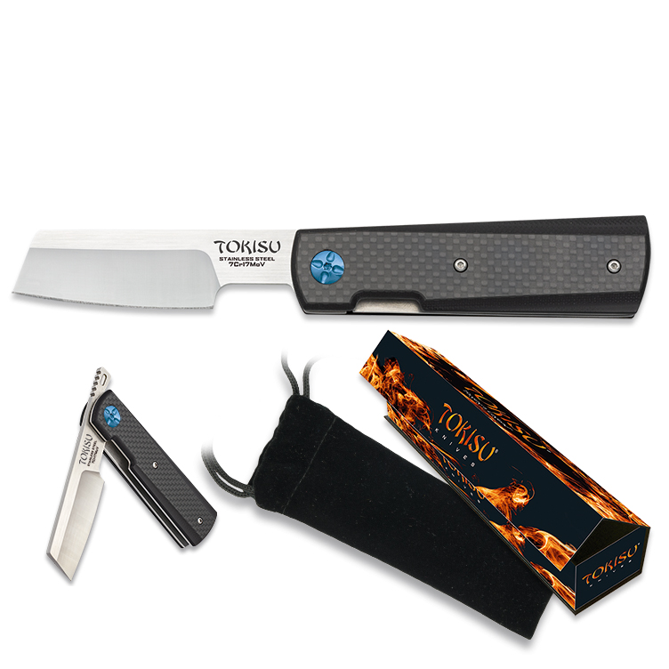 Tokisu-Taschenmesser mit 8,5 cm langer Klinge und Griff aus Kohlefaser