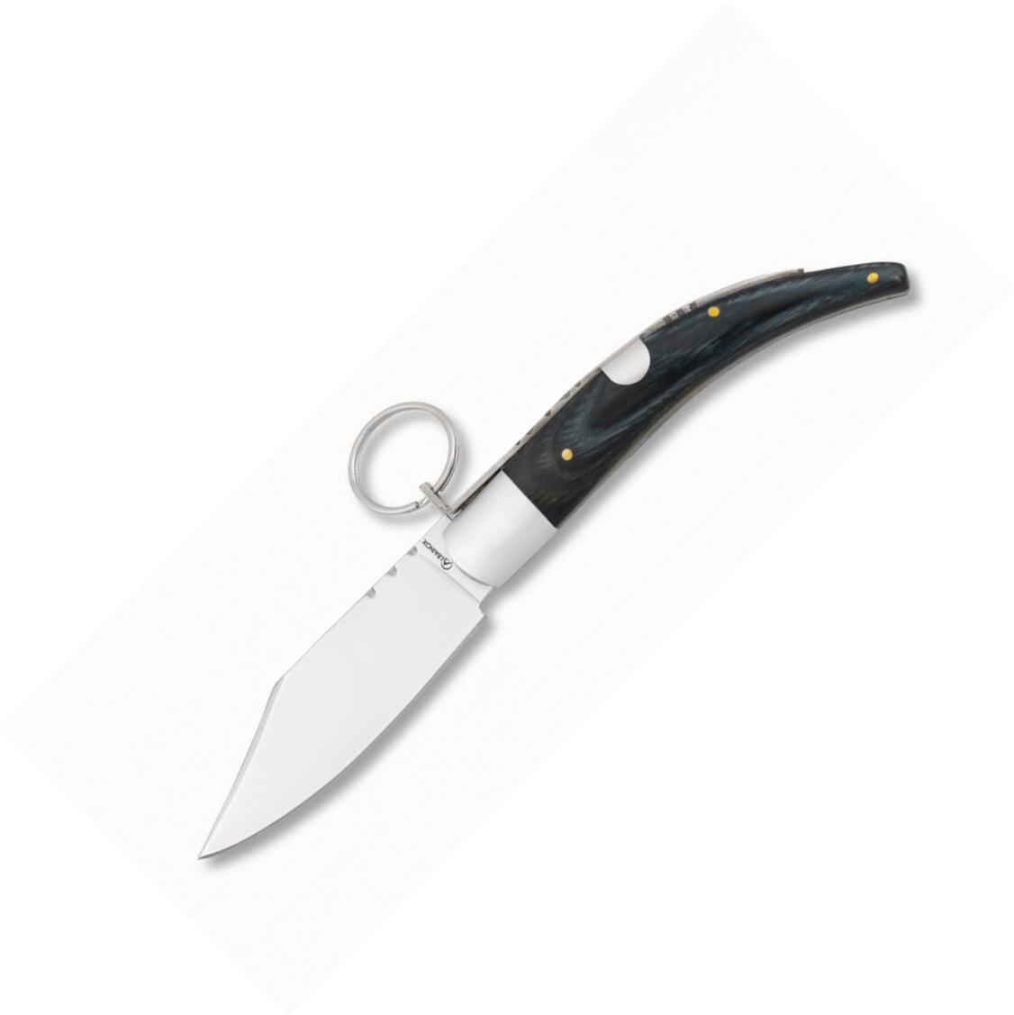 Classic folding knife with a wide blade and ring lock. Blue stami...
