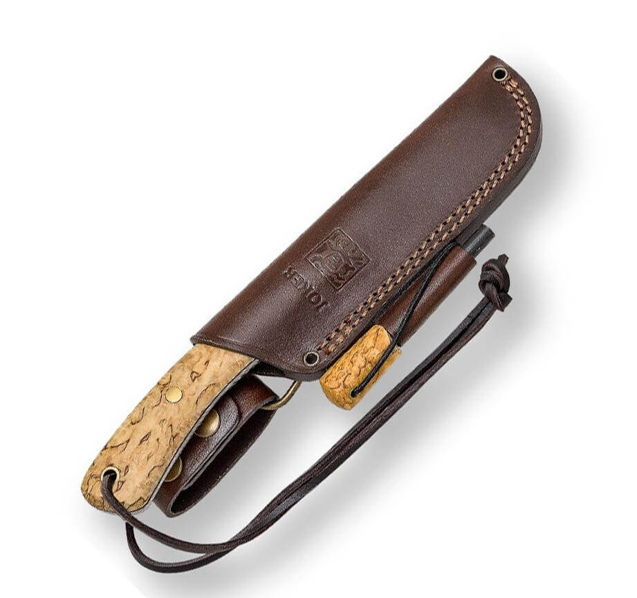 Cuchillo bushcraft Joker Nessmuk con mango de madera de abedul y pedernal